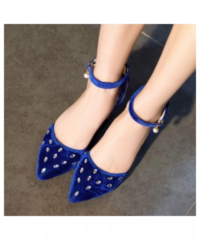 Sandals with Chunky Heel and Pointed Toe Women Velvet Shoes with Large Size Available Blue $25.29 Sandals