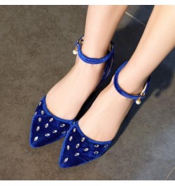 Sandals with Chunky Heel and Pointed Toe Women Velvet Shoes with Large Size Available Blue $25.29 Sandals