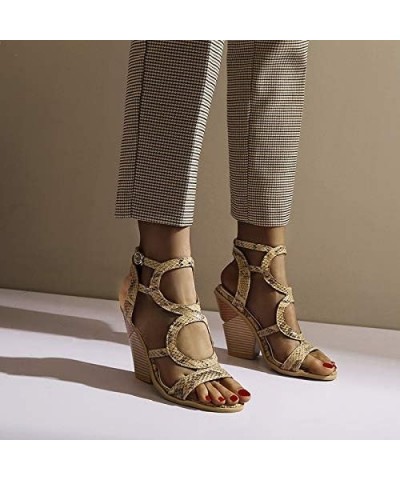 Women's High Heeled Sandals Summer Dress Shoes Pumps Brown $31.20 Sandals