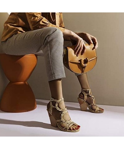 Women's High Heeled Sandals Summer Dress Shoes Pumps Brown $31.20 Sandals