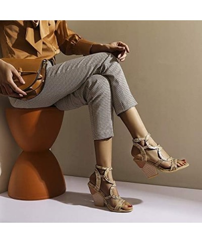 Women's High Heeled Sandals Summer Dress Shoes Pumps Brown $31.20 Sandals