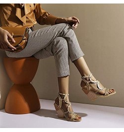 Women's High Heeled Sandals Summer Dress Shoes Pumps Brown $31.20 Sandals