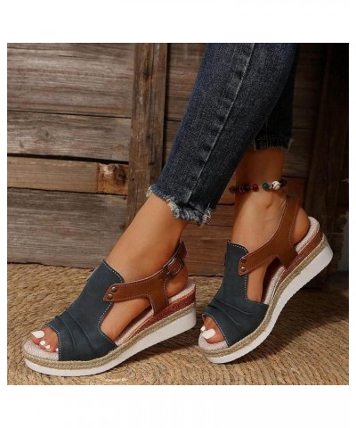 Womens Strappy T-Strap Thong Ankle Strap Summer Mid Wedge Heel Sandals Casual Dressy Flip Flops Shoes 147-htrns-e-navy $12.14...