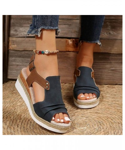 Womens Strappy T-Strap Thong Ankle Strap Summer Mid Wedge Heel Sandals Casual Dressy Flip Flops Shoes 147-htrns-e-navy $12.14...