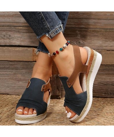 Womens Strappy T-Strap Thong Ankle Strap Summer Mid Wedge Heel Sandals Casual Dressy Flip Flops Shoes 147-htrns-e-navy $12.14...