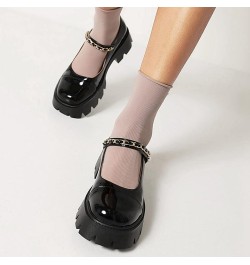 Women Patent Leather Block Heel Two Toned Oxford Shoes Chain Braided Evening Uniform Chunky Stacked Heel Saddle Shoes Black $...