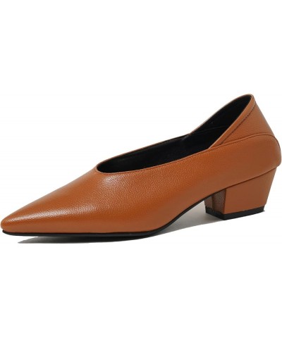 Women Pointed Toe Evening Block Mid Heels Shoes Stylish Brown $34.56 Pumps