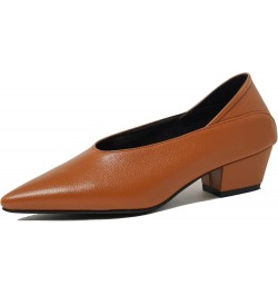 Women Pointed Toe Evening Block Mid Heels Shoes Stylish Brown $34.56 Pumps