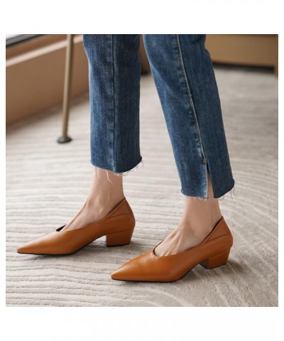 Women Pointed Toe Evening Block Mid Heels Shoes Stylish Brown $34.56 Pumps