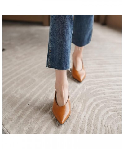 Women Pointed Toe Evening Block Mid Heels Shoes Stylish Brown $34.56 Pumps