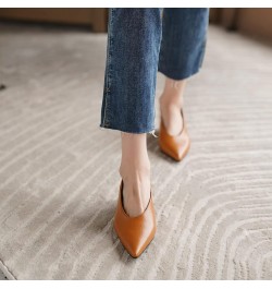 Women Pointed Toe Evening Block Mid Heels Shoes Stylish Brown $34.56 Pumps