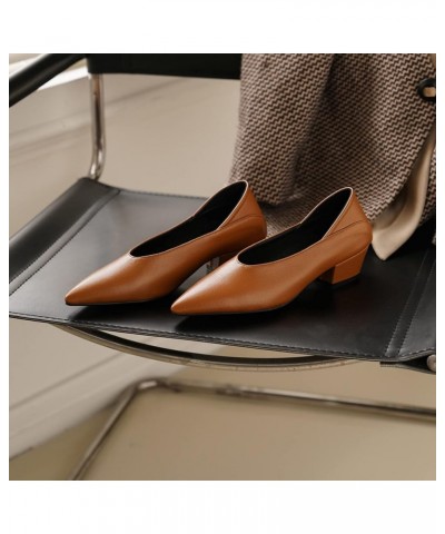 Women Pointed Toe Evening Block Mid Heels Shoes Stylish Brown $34.56 Pumps