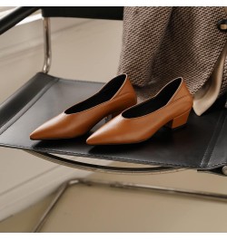 Women Pointed Toe Evening Block Mid Heels Shoes Stylish Brown $34.56 Pumps