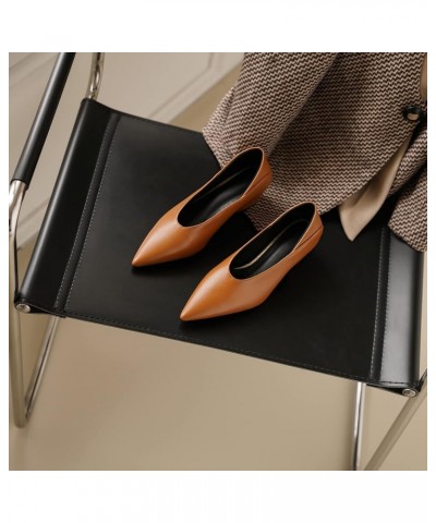 Women Pointed Toe Evening Block Mid Heels Shoes Stylish Brown $34.56 Pumps