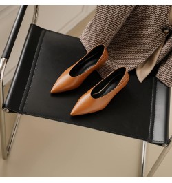 Women Pointed Toe Evening Block Mid Heels Shoes Stylish Brown $34.56 Pumps