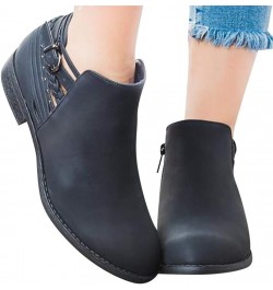 Womens Ankle Boots Black Women's Round Toe Faux Suede Stacked Heel Western Ankle Bootie $22.19 Boots