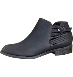 Womens Ankle Boots Black Women's Round Toe Faux Suede Stacked Heel Western Ankle Bootie $22.19 Boots