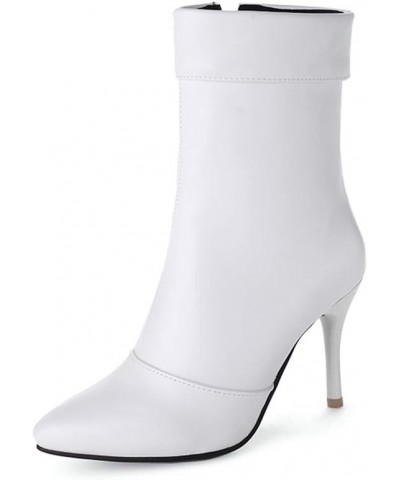 Women Solid Color Stiletto Ankle Boots with Pointed Toe and Side Zip White $28.30 Boots