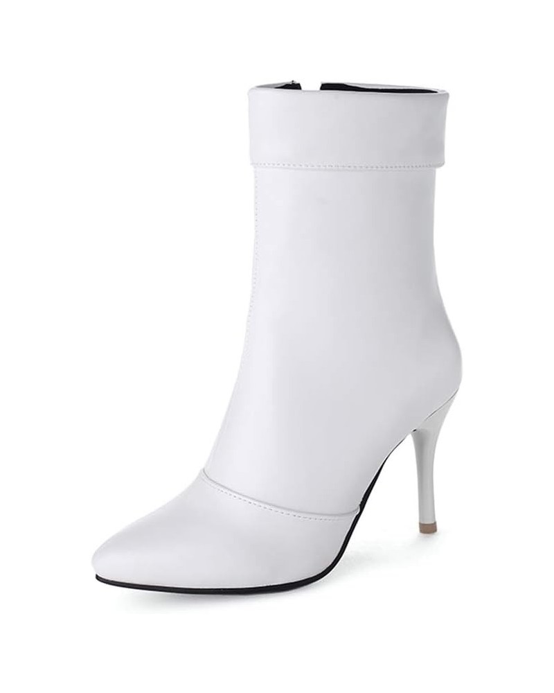 Women Solid Color Stiletto Ankle Boots with Pointed Toe and Side Zip White $28.30 Boots