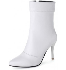 Women Solid Color Stiletto Ankle Boots with Pointed Toe and Side Zip White $28.30 Boots