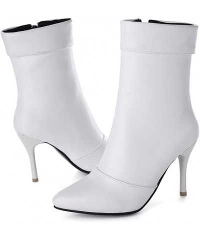 Women Solid Color Stiletto Ankle Boots with Pointed Toe and Side Zip White $28.30 Boots