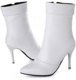 Women Solid Color Stiletto Ankle Boots with Pointed Toe and Side Zip White $28.30 Boots