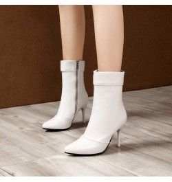 Women Solid Color Stiletto Ankle Boots with Pointed Toe and Side Zip White $28.30 Boots