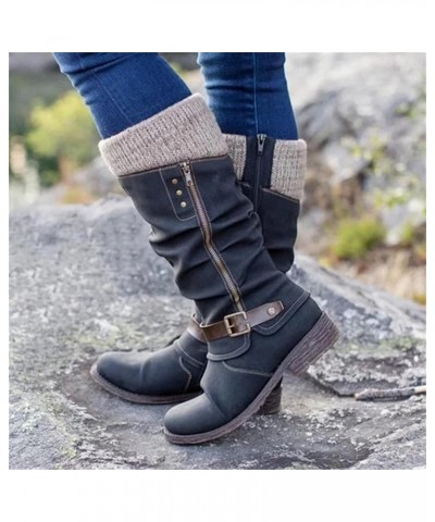 Boots For Women Low Heel Mid Calf Round-Toe Side Zip Combat Boots Motorcycle Riding Military Biker Ankle Booties V-black $22....