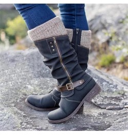 Boots For Women Low Heel Mid Calf Round-Toe Side Zip Combat Boots Motorcycle Riding Military Biker Ankle Booties V-black $22....