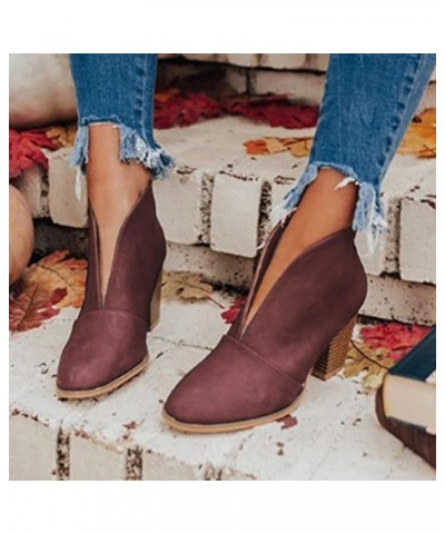 Dark Boots for Women Heel Stacked Short Leather Boots Booties Heel Women's Boots Fahsion Boots women's boots Red $14.37 Athle...