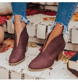 Dark Boots for Women Heel Stacked Short Leather Boots Booties Heel Women's Boots Fahsion Boots women's boots Red $14.37 Athle...