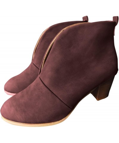 Dark Boots for Women Heel Stacked Short Leather Boots Booties Heel Women's Boots Fahsion Boots women's boots Red $14.37 Athle...