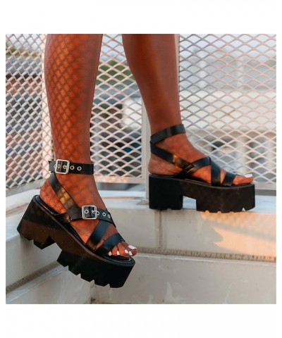 New Women's Ankle Strap Sandals Fashion Buckle Thick High Heels Summer Women's Sandals Casual Party Shoes 5 $25.30 Sandals