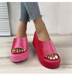 Women's Cork Shoes Ladies Fashion Summer Solid Color Suede Open Toe Thick Sole Slope Heel Slippers (Hot Pink, 6.5) Hot Pink 7...