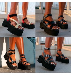 New Women's Ankle Strap Sandals Fashion Buckle Thick High Heels Summer Women's Sandals Casual Party Shoes 5 $25.30 Sandals