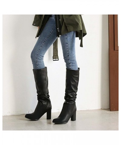 2022 Women's Autumn and Winter New Solid and Snake Print Small Round Head High Heel Medium Boots Over The Knee Boots Wide Cal...