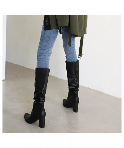 2022 Women's Autumn and Winter New Solid and Snake Print Small Round Head High Heel Medium Boots Over The Knee Boots Wide Cal...