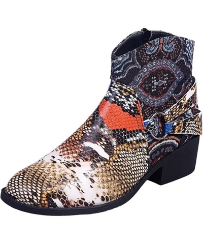 Women Pattern Suqare Heels Zipper Embroidery Short Booties Round Toe Shoes Womens Heeled Boots Flowers Yellow $18.39 Boots