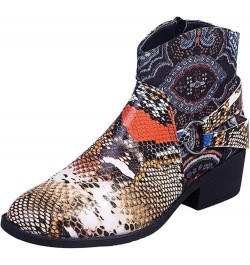 Women Pattern Suqare Heels Zipper Embroidery Short Booties Round Toe Shoes Womens Heeled Boots Flowers Yellow $18.39 Boots