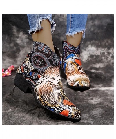 Women Pattern Suqare Heels Zipper Embroidery Short Booties Round Toe Shoes Womens Heeled Boots Flowers Yellow $18.39 Boots