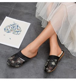 Ladies Fashion Breathable Mesh Flower Embroidery Flat Bottom Slippers No Slide Headbands for Women Black $13.53 Slippers