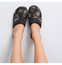 Ladies Fashion Breathable Mesh Flower Embroidery Flat Bottom Slippers No Slide Headbands for Women Black $13.53 Slippers