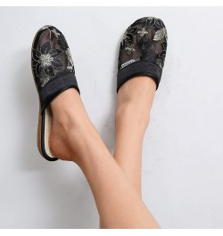 Ladies Fashion Breathable Mesh Flower Embroidery Flat Bottom Slippers No Slide Headbands for Women Black $13.53 Slippers