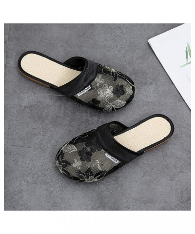 Ladies Fashion Breathable Mesh Flower Embroidery Flat Bottom Slippers No Slide Headbands for Women Black $13.53 Slippers