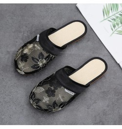 Ladies Fashion Breathable Mesh Flower Embroidery Flat Bottom Slippers No Slide Headbands for Women Black $13.53 Slippers