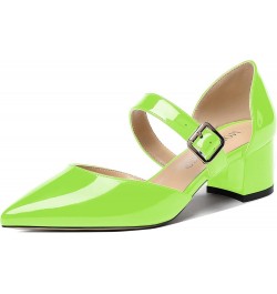 Women's Adjustable Strap Block Buckle Solid Patent Pointed Toe Chunky Low Heel Pumps Shoes 2 Inch Lime Green $34.56 Pumps