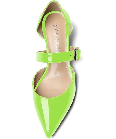 Women's Adjustable Strap Block Buckle Solid Patent Pointed Toe Chunky Low Heel Pumps Shoes 2 Inch Lime Green $34.56 Pumps