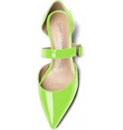 Women's Adjustable Strap Block Buckle Solid Patent Pointed Toe Chunky Low Heel Pumps Shoes 2 Inch Lime Green $34.56 Pumps