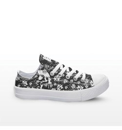 Skull anarchy - Punk is alive Pattern Print Custom Design canvas low top Classic Style Women Fashion Sneakers (10.5) 14.5 $45...