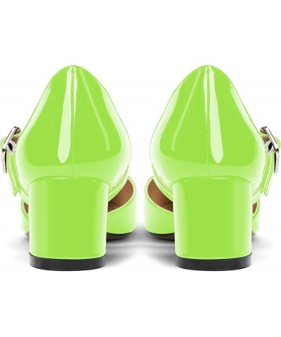 Women's Adjustable Strap Block Buckle Solid Patent Pointed Toe Chunky Low Heel Pumps Shoes 2 Inch Lime Green $34.56 Pumps